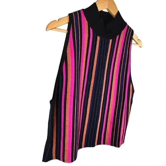 Bar III NWT Women’s Multicolor Striped Metallic Sleeves Top XL‎ - Picture 3 of 6
